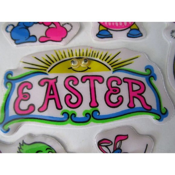 Neon Easter Puffy Stickers Google Eyes Vintage Single Open Sheet GUC - Picture 5 of 16